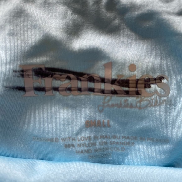 NWOT Frankie's Bikinis Jenna pale blue Ribbed Bandeau 
Swimsuit Top - Picture 5 of 7